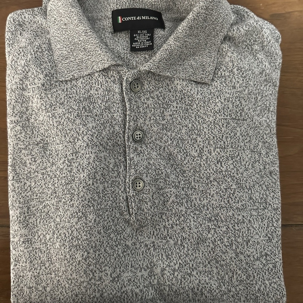 Conte di‎ Milano Men's Collared Sweater XL  Made In Italy Cotton/Rayon Pullover